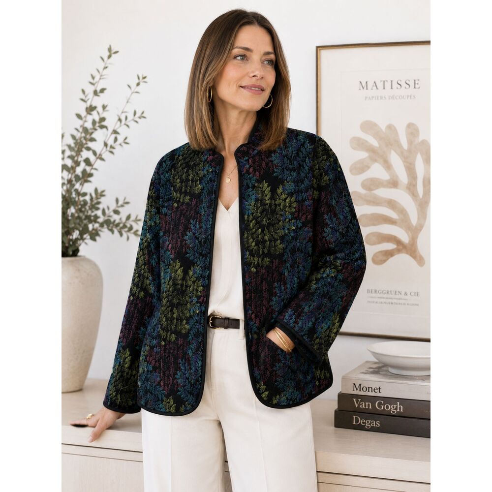 Bon Worth Tapestry Jacquard Jacket Art to Wear Botanical Print XL